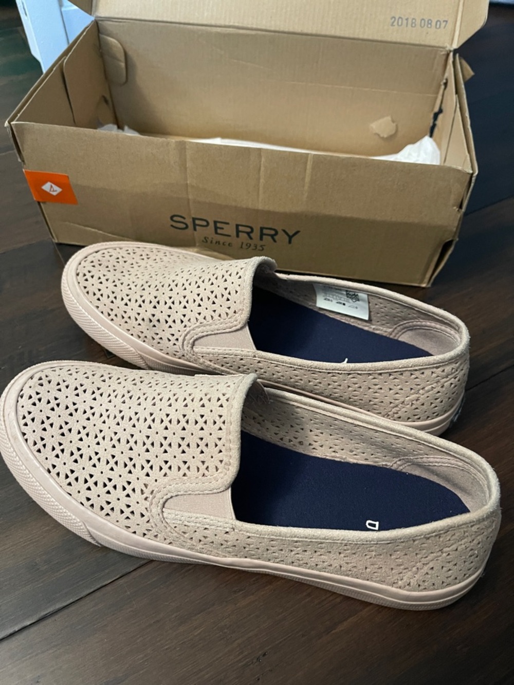 Sperry Perforated Slip-On Sneakers in Blush Pink